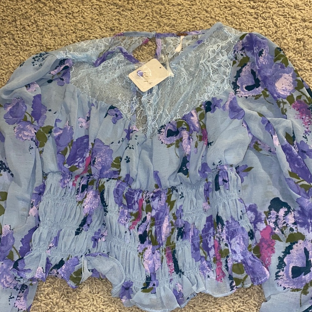 Free People Silver Blue combo longsleeve top